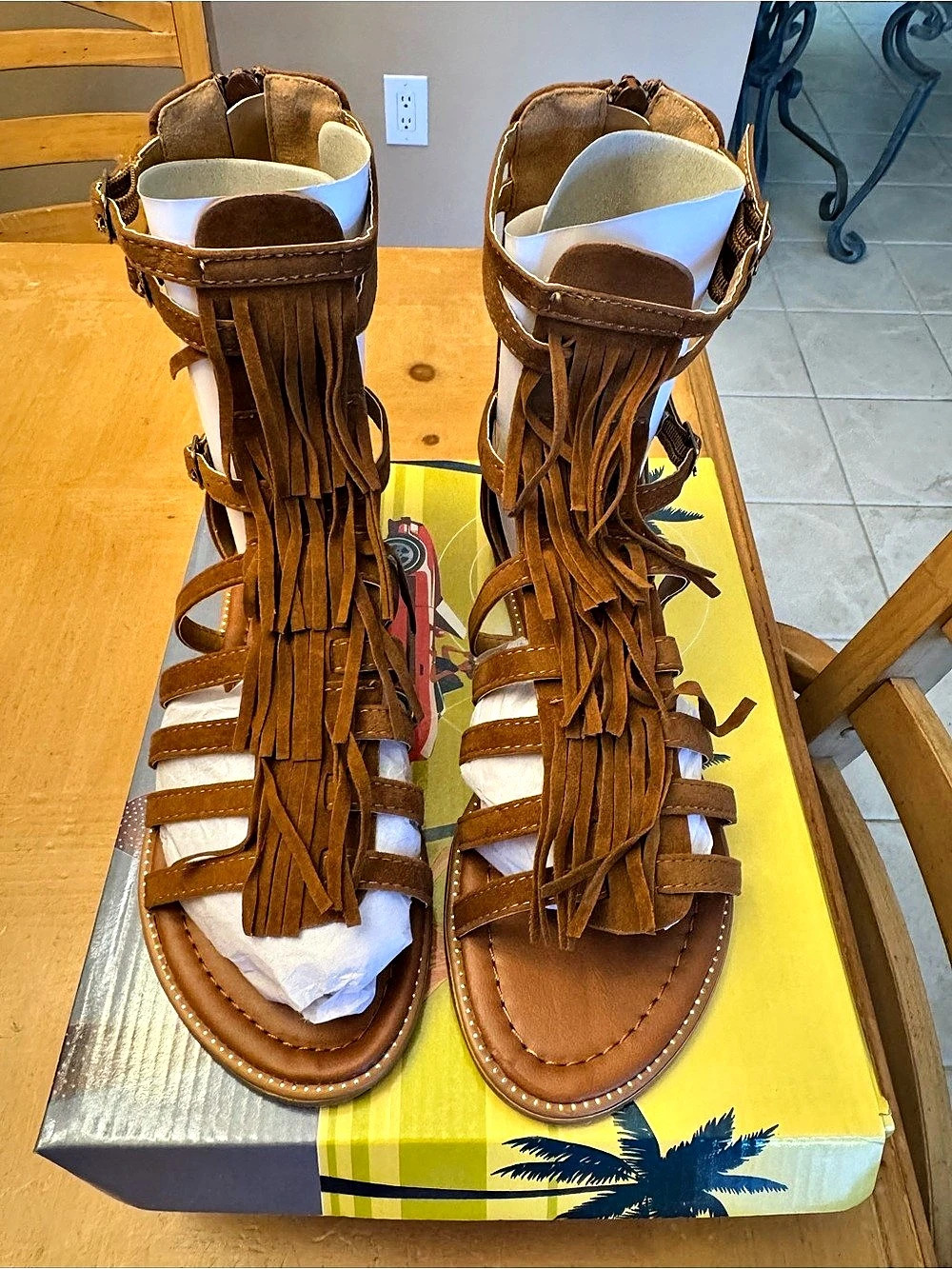 Forever Katia-51 Fringe Gladiator Sandals in Brown US 6.5 New